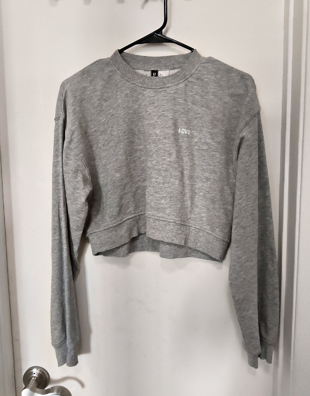 H&M Divided Gray Cropped Crewneck Sweatshirt with 'LOVE' Embroidery